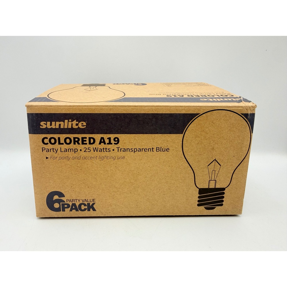 Sunlite 25W A19 Transparent Blue Party Lamp E26 Base 6 Pack 40445-SU NEW